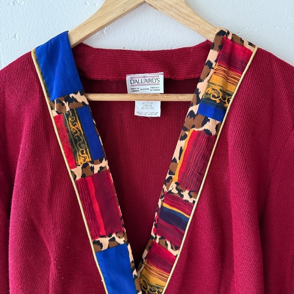 Vintage D’Allaird’s Red Cardigan with Patterned Trim - Picture 6 of 9